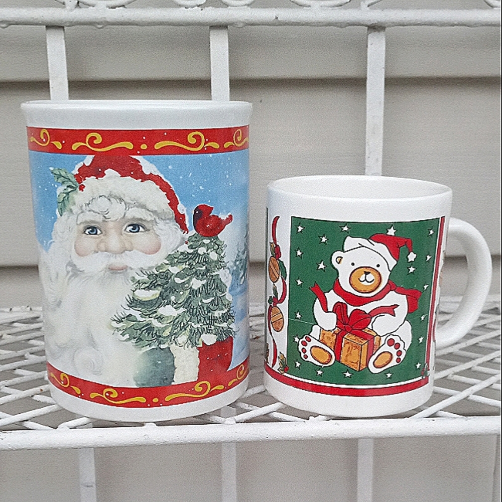 2 Vintage Ceramic Christmas Mugs